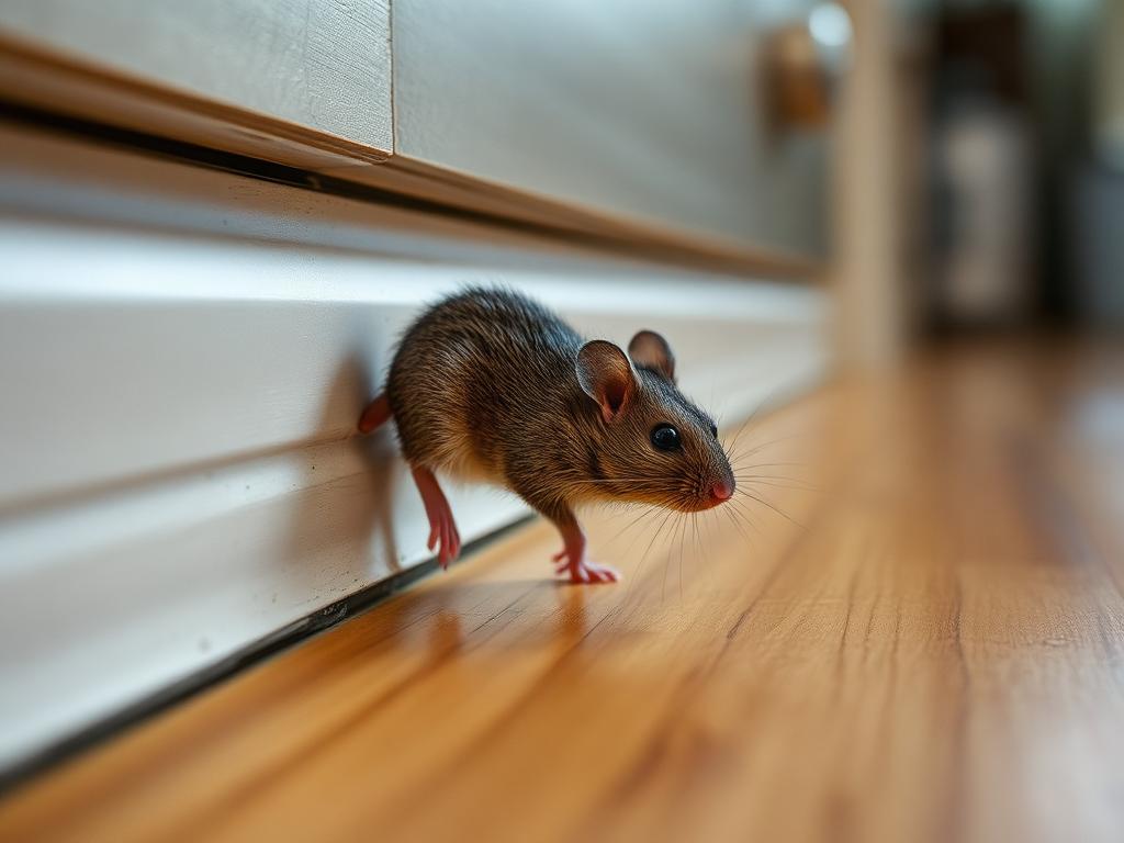 Muis langs een plint in een woning